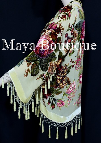Victorian Rose Jacket Short Kimono Beaded Silk Velvet Vanilla Maya Matazaro USA - Picture 6 of 10