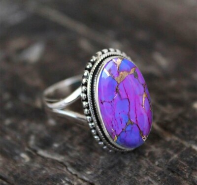 Purple Copper Turquoise Ring 925 Sterling Silver Purple Gemstone All Size MO**