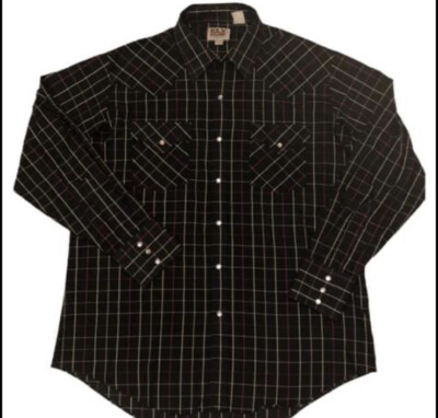 Vintage Ely Cattleman Men s L Black Plaid Pearl Snap Western Rodeo Shirt