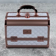 Impressions Vanity SlayCase Mini Travel Makeup Organizer Mirror Rose Gold White