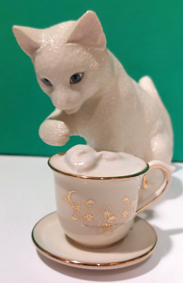 LENOX a TOUCH of TEA Cup CAT - 2 piece - sculpture set -- -- NEW