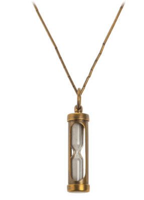 Vintage Style Hourglass Necklace   32'' Chain × 2¼'' Pendant   Gold-Tone Brass