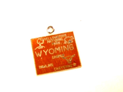 older Wyoming sterling silver souvenir charm highlighting key sites