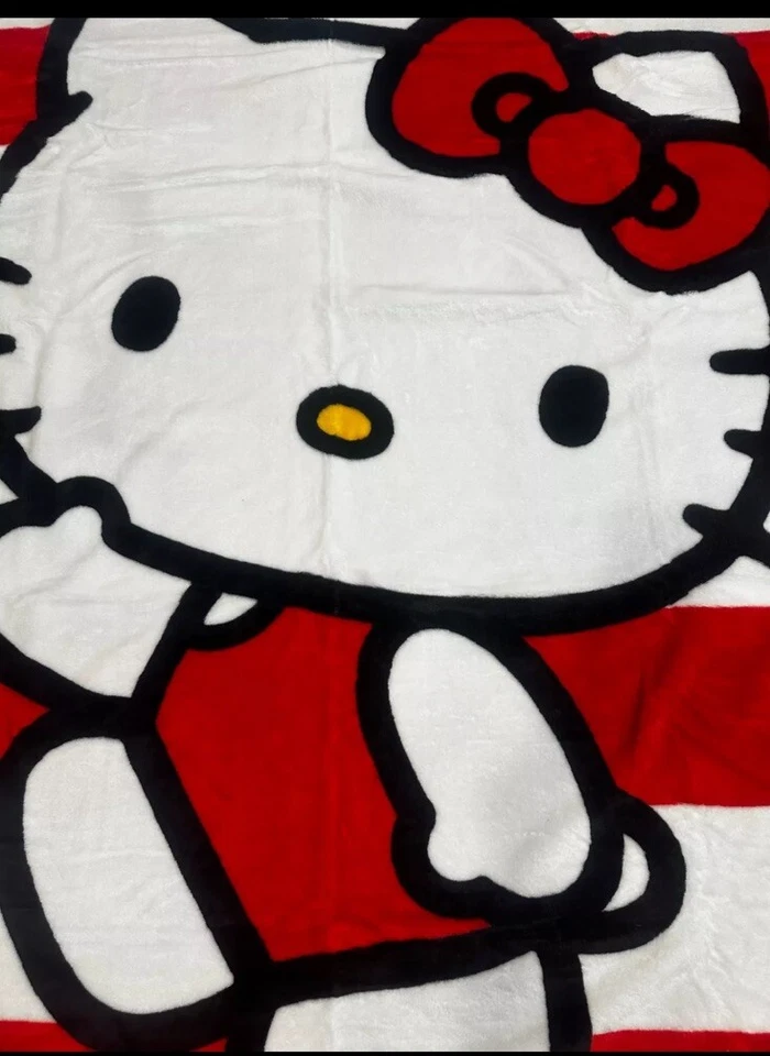 MANTA HELLO KITTY BY SANRIO TWIN RASCHEL 60 pulgadas x 80 pulgadas AGITANDO RAYAS NOROESTE Foto 2 de 3