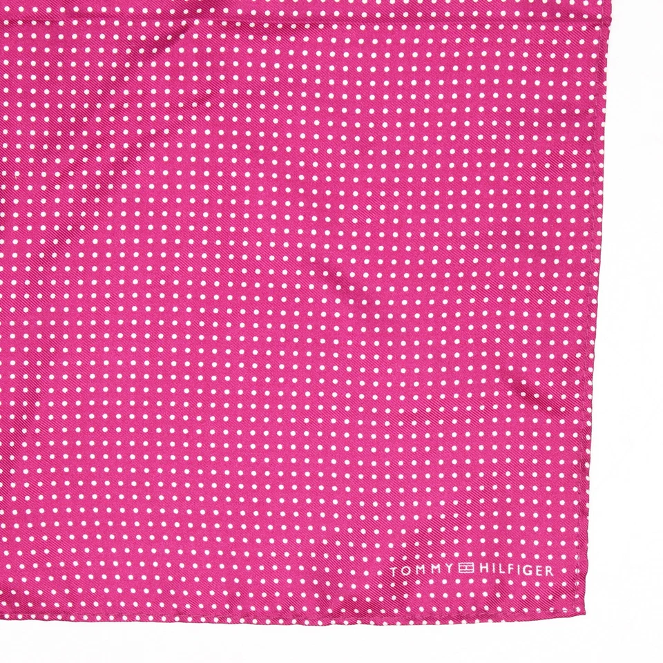 Tommy Hilfiger Mens Silk Pocket Square Magenta White Pindot Polka Dot Print 13” - Image 2 of 4