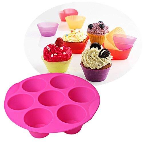 7 Cavity Silicone Air Fryer Muffin Pans Nonstick Brownie Cake Mold Round Pudding - Picture 8 of 8