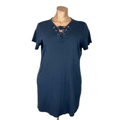 Carmen Marc Valvo Woman Blue Lace Up Tee Shirt Dress Cotton Plus Size 1X | eBay Carmen Marc Valvo Woman Blue Lace Up Tee Shirt Dress Cotton Plus Size 1X | eBay