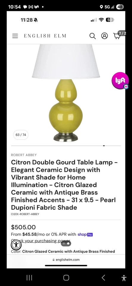 Robert Abbey Double Gourd 1 Light Table Lamp, Citron/Bronze, Pearl - CI21X - Image 4 of 4