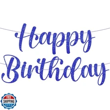 KatchOn, Glitter Blue Happy Birthday Banner - Pre-Strung, 10 Feet | Blue Happ