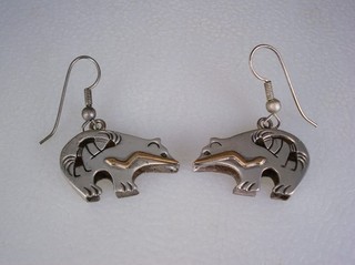 VINTAGE Cecil Perry NAVAJO STERLING SILVER PUEBLO BEAR EARRINGS