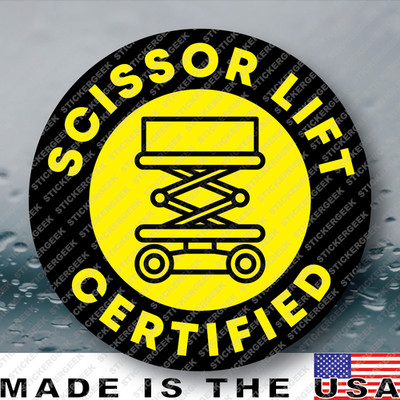 SCISSOR LIFT CERTIFIED Hard Hat Helmet Blue Collar Gag Prank Joke Sticker 2IN
