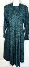 Vintage Laura Ashley Made in Great Britain US 6 Green Leaves Dress Womens Modest