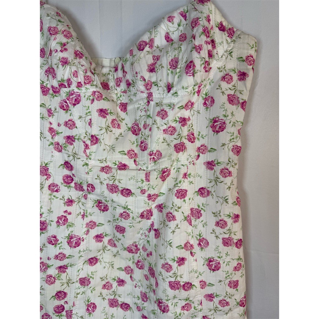 Zara Mini Dress Womens M White Pink Floral Rose Corset Bustier Strappy thumbnail 5