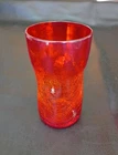 VTG Blenko Red  Tangerine Crackle Pinched Dimple Hand Blown Glass Tumbler MINT