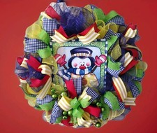 New LARGE Whimsical Hand Crafted Snowman Themed Wreath Approx 26" Round BRC