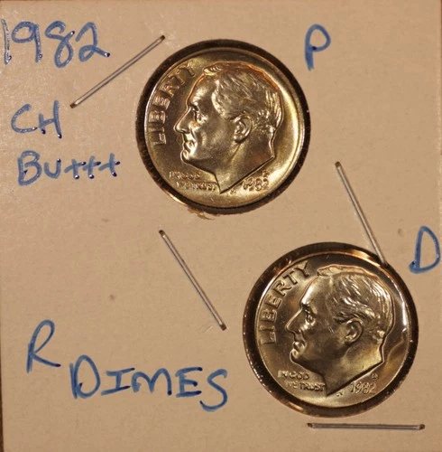 1982 P&D Roosevelt Dimes Ch BU US (2 Coins) STOCK