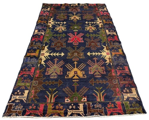 Amazing Hand Knotted Vintage Afghan Zakani Balouch Wool Area Rug 7 x 4 Ft