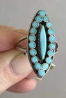 Vtg Zuni Native Sterling Silver Petit Point Snake Eye 19-Stone Turquoise Ring 7