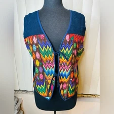 Guatemalan handwoven embroidered waistcoat vest traditional textiles size Large