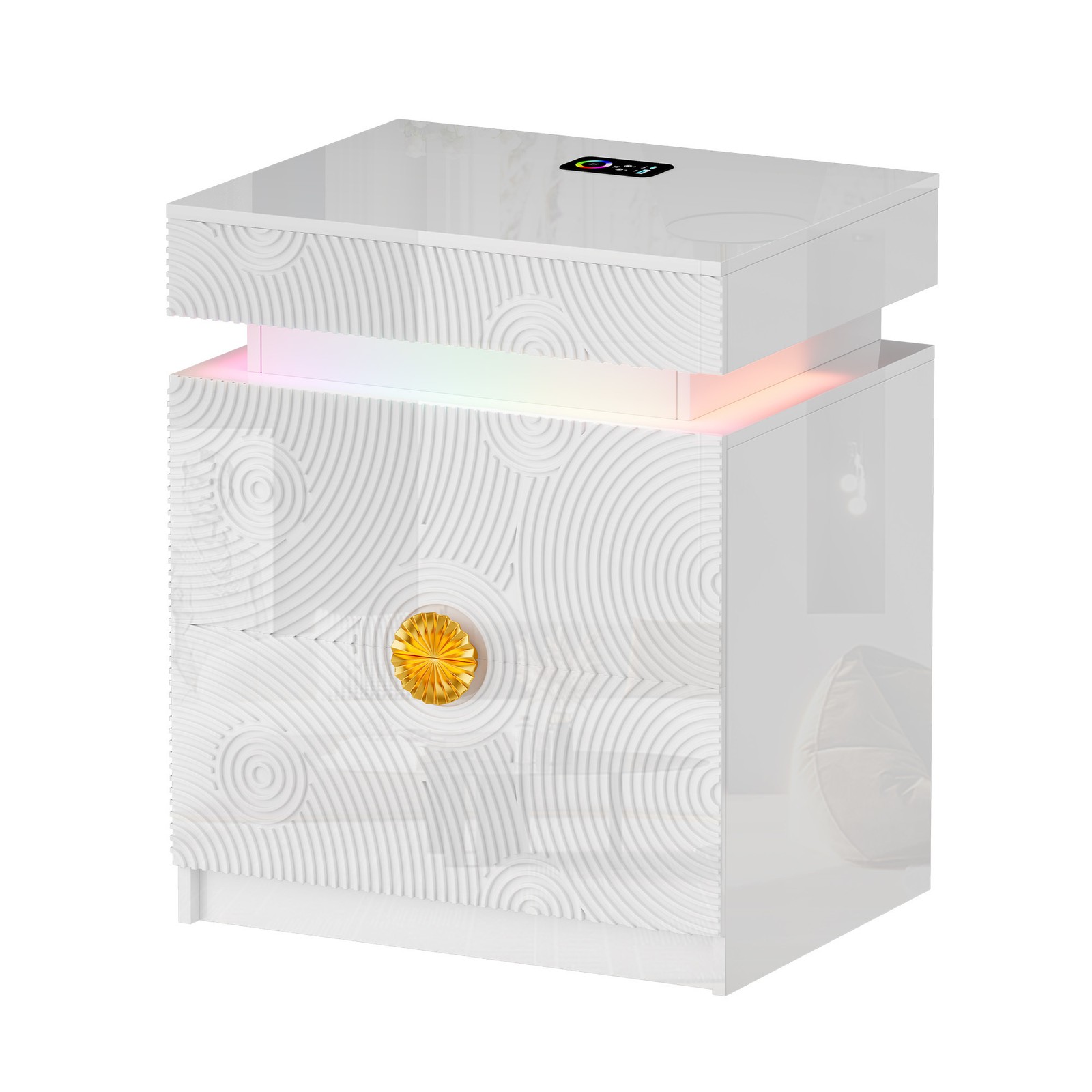 Nightstand with Hidden Drawer, Bedside Table with Charging Station & LED Lights