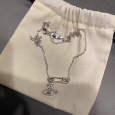 Vivienne Westwood Orb Safety Pin Pendant Necklace Silver Pre-owned No Box