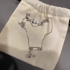 Vivienne Westwood Orb Safety Pin Pendant Necklace Silver Pre-owned No Box