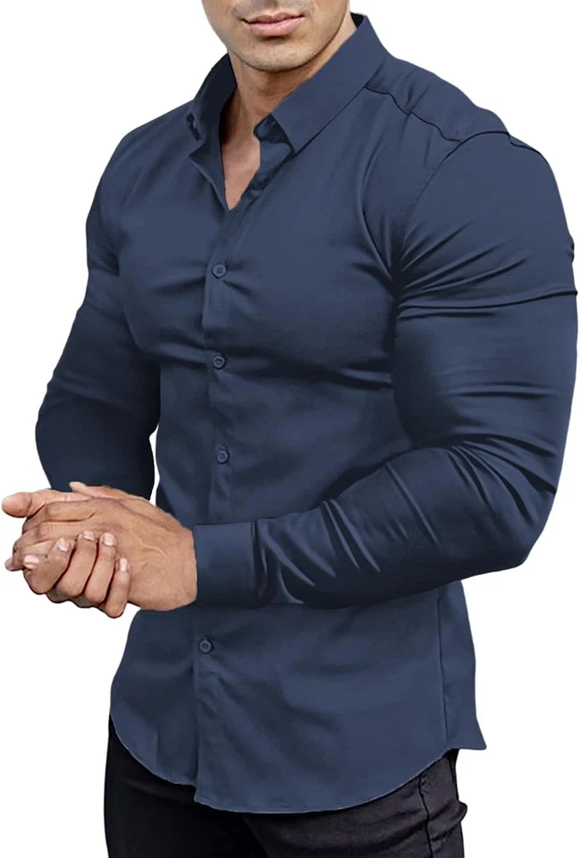 Men’s Muscle Slim Fit Dress Shirts