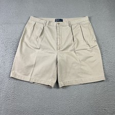 Vintage Polo Ralph Lauren Tyler Shorts Mens 38 Beige Pleated Cotton Canvas Chino
