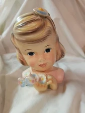 Vintage 1960's Delsey Girl Head Vase Enesco Soft Colors Flowers 6 1/2" CUTE!