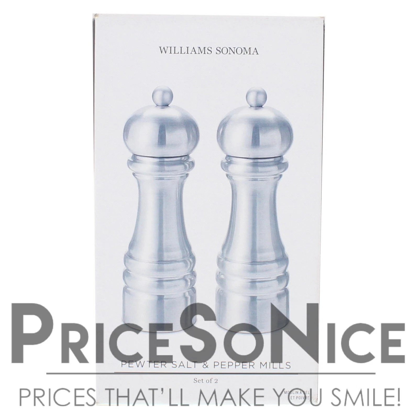 Williams Sonoma 7" Pewter Salt & Pepper Mills Set + FREE Thermometer MSRP $335