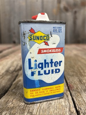 Vintage 4floz Sunoco Gas Station Smokeless Lighter Fluid Tin Can Oiler