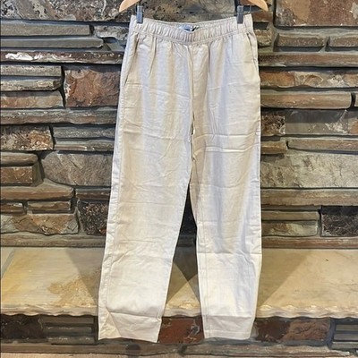 Bershka Linen Blend Cream Lounge Pants Elastic Drawstring Waistband