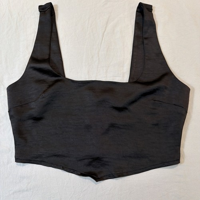 #ad Black Silk Small Cropped Tank Wide Strap Pointed Front. Whimsygoth. Babydoll $19.00