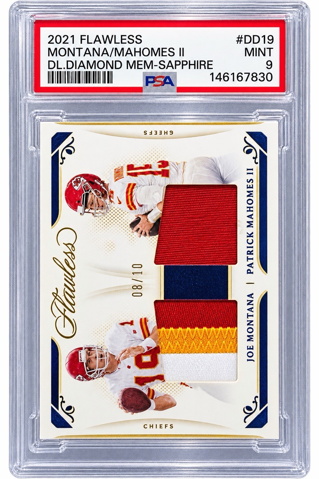 2021 Panini Flawless Patrick Mahomes Joe Montana Jersey Patch 8/10 PSA 9 Card view 1