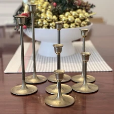Set of 7 Brass Taper Candle Stick Holders 3 - 9 Inch As Found Unpolished FLAW