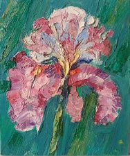 Iris Impasto Painting Original Art Impressionistic Oil Painting 7.5 x 6.2 in