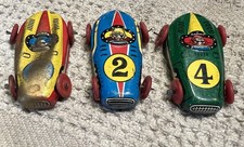 3 Vintage Tin toy Race Cars Made In Japan-miniature 1-7/8"