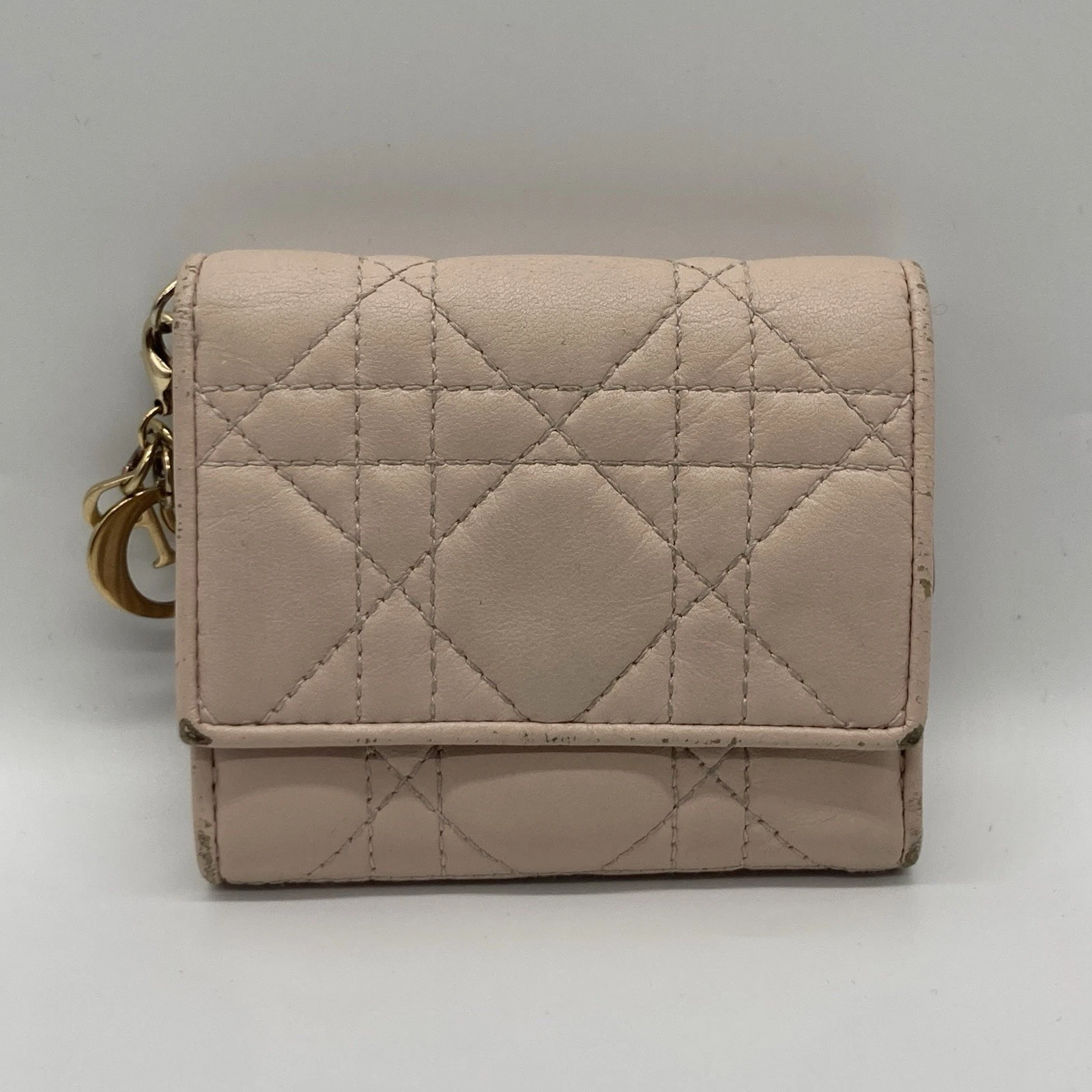 Christian Dior Portefeuille Cannage Cuir Triple Rose Authentique Du Japon