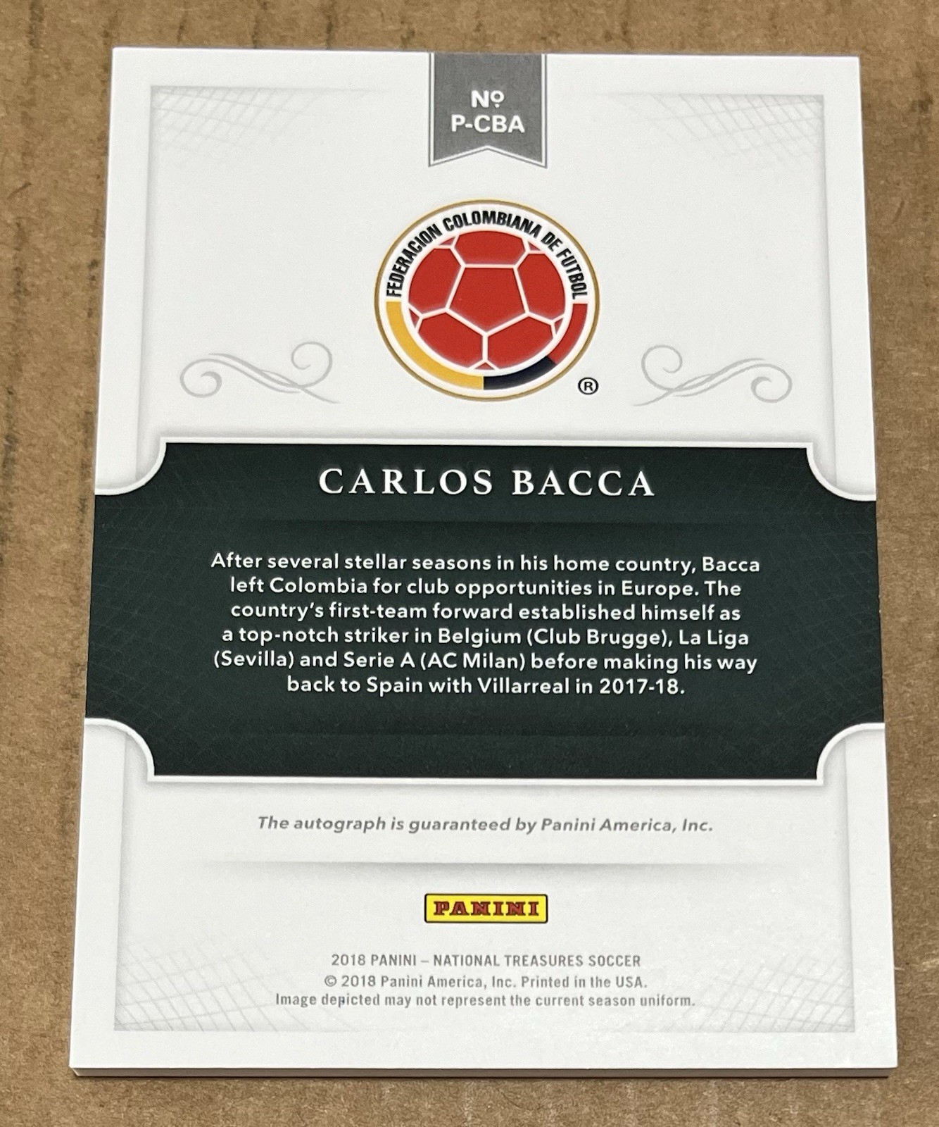 Carlos Bacca 2018 Panini National Treasures Soccer AUTO SSP #07/10 Colombia FIFA view 2