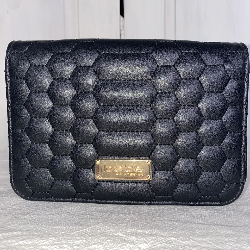 Bebe Quilted Cocktail Clutch Chain Strap Crossbody Bag Black - Image 2 of 4