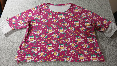 Kim Rogers Womens Blouse 3X Curvy Dark Pink Floral Dots Bow Accent 3/4 Sleeve