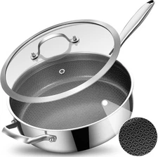 5 QT Hybrid Stainless Steel Sauté Pan with Lid,12 Inch Non Stick Deep Frying Pan