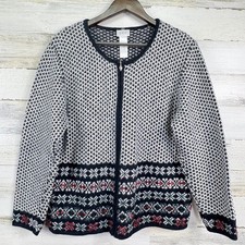 CLC Cricket Lane Collection Zip Angora Blend Xmas Sweater Beaded Cardigan Size L