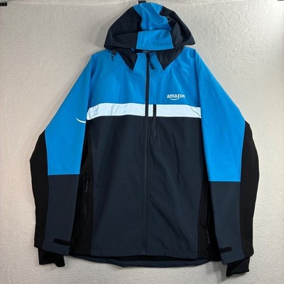 Amazon Softshell Rain Jacket Men 2XL Blue Black Reflective Luly Yang Hood Driver