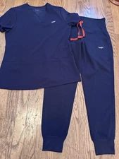 Lago Scrub Set Top Jogger Style Scrub Pants Unicorn Navy Blue Xsmall