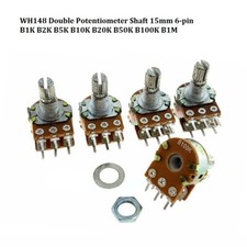 WH148 Double Potentiometer Shaft 15mm 6-pin B1K B2K B5K B10K B20K B50K B100K B1M