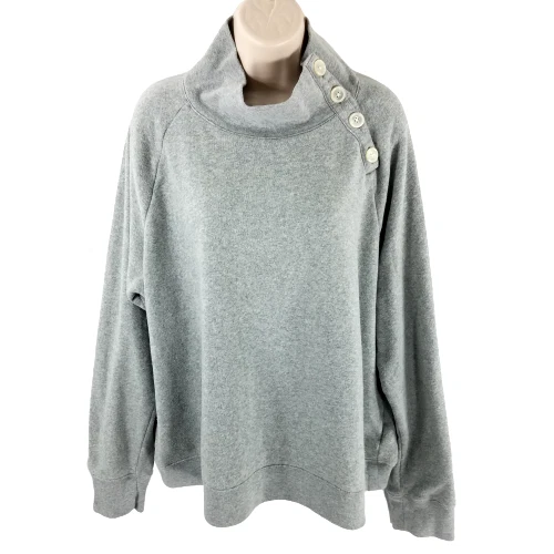 Sudadera Pullover J Crew Talla 2X Cuello Botón Ancho Gris Cloudspun Polar Plus Foto 2 de 4