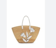 Oscar De La Renta Tulip Raffia Large Tote + Dust Bag --natural/white