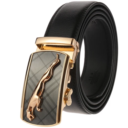 HJones Luxury Men's Cowskin Leather Belt Automatic Buckle Waist Strap Gift Jeans - Picture 2 of 8