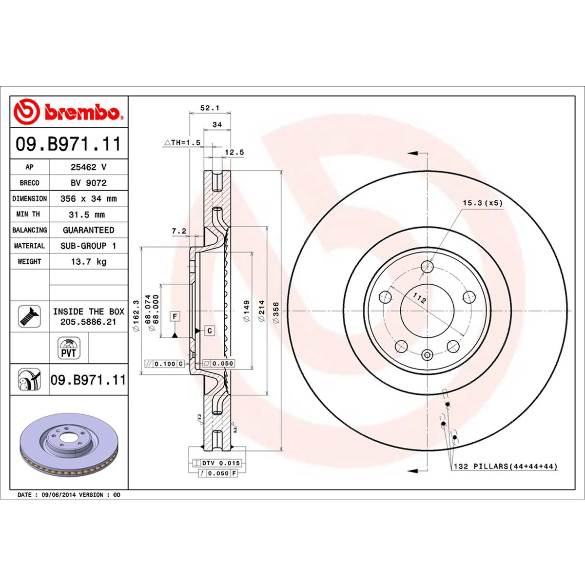 Front Brake Disc x2 356mm Fits Audi A6 A7 A8 Brembo 09B97111 | eBay